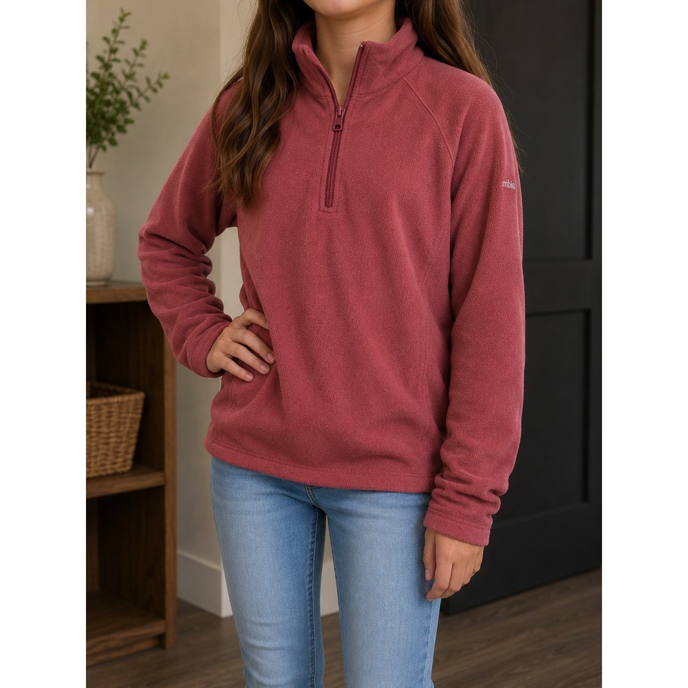 Columbia Fleece Pullover Womens Large 1/4 Zip Jacket Rust Red Glacial IV Top L